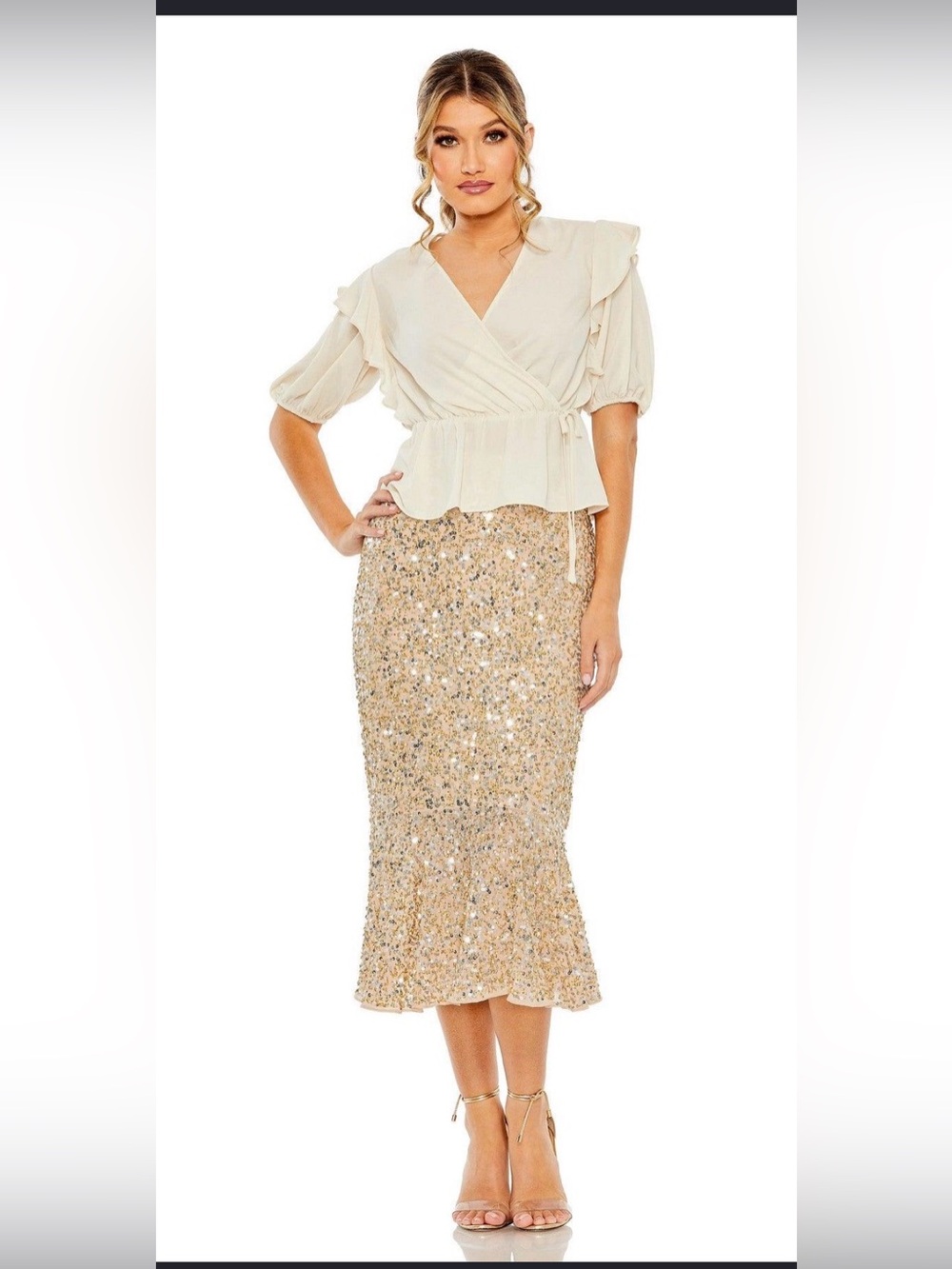 Mac Duggal- R10844 Tea length sequin skirt -Size S